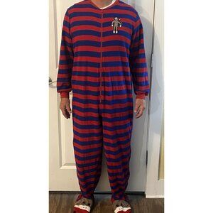 NICK & NORA Sock Monkey One Piece Pajamas Sleepwear Footed Adult XL Full Zip SEE